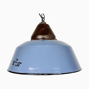 Lámpara colgante industrial de hierro fundido y esmalte azul, años 60