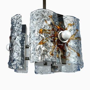Lámpara de araña Mid-Century de cristal de Murano hielo atribuida a Toni Zuccheri para Mazzega, Italia, años 70