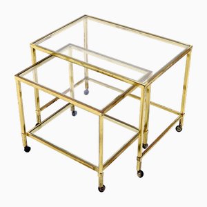 Console and Trolley in Brass and Glass, 1950s, Set of 2