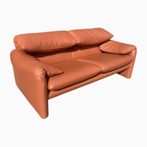 Maralunga Two-Seater Cognac Leather Sofa by Vico Magistretti for Cassina