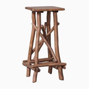 Mid-Century Wooden Sculpture Pedestal Bar Stool in the style of Adirondack