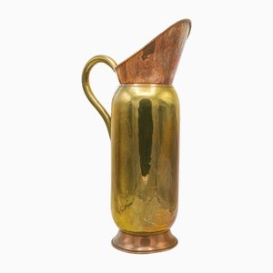 Jarrón inglés victoriano alto con tallo de latón, cobre, jarra, década de 1890