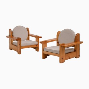 Set of Italian Pine Lounge Chairs, 1970s