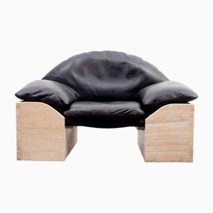 Vintage Leather & Travertine Armchair by Burkhard Vogtherr for Hain + Tohme, 1960s