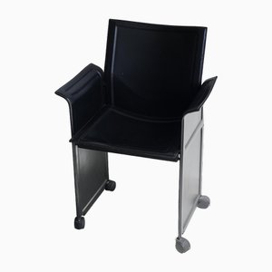 Korium Stuhl aus schwarzem Leder von Tito Agnoli für Matteo Grassi, 1980er