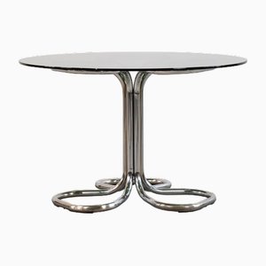 Italian Round Dining Table in Steel and Glass by Giotto Stoppino, 1970s