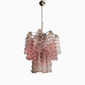 Vintage Chandelier with Pink Glasses Tube from Venini, 1985