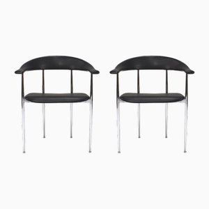 Set of Vintage Black Chrome P40 Armchairs by Giancarlo Vegni for Fasem, 1980s