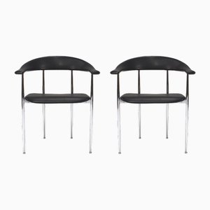 Vintage Black Chrome P40 Armchairs by Giancarlo Vegni for Fasem, 1980s, Set of 2