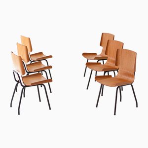 Italian Dining Chairs in Teak and Iron by Societa Compensati Curvi, 1950s, Set of 6