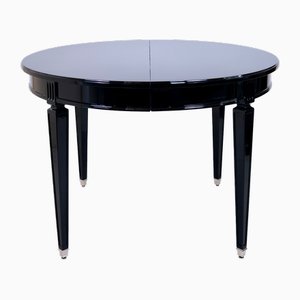 Art Deco French Round Black Lacquer Dining Table, 1980s