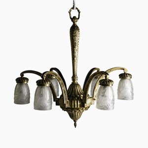 Lampadario Art Déco in bronzo di Hetier & Vincet, anni '30