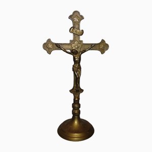 Art Deco Brass Standing Cross with Jewish Star, 1920s