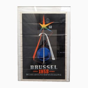 Affiche Vintage Originale pour l'Exposition Universelle de Bruxelles par Leo Marfurt, 1958