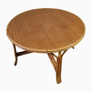 Tavolo da giardino rotondo in bambù e vimini, anni '60