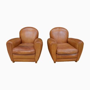 Brown Leather Club Armchairs, 1950s, Set of 2