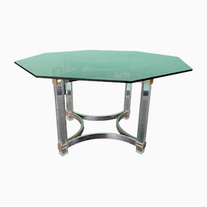 Italian Octagonal Acrylic Glass and Glass Dining Table with Brass Details,1970
