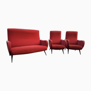 Poltrone e divano, anni '50, set di 3