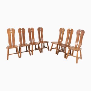 Brutalist Oak Dining Room Chairs by Kunstmeubelen De Puydt, Belgium, 1970s, Set of 7