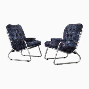 Blue-Silver Armchairs, Set of 2