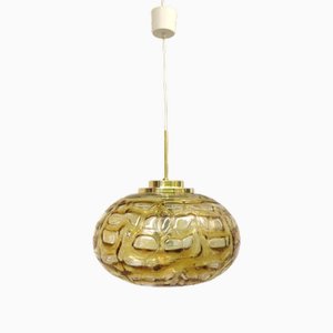 Ceiling Light Ellipse in Amber Colors-Colorless Glass & Brass from Doria Leuchten, 1970s