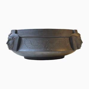Antique Black Terracotta Bowl with Pharaohs and Hieroglyphs by L. Hjorth, Denmark, 1890s