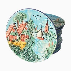 Majolica Plates Representing Saint Tropez, 1960s, Set of 10