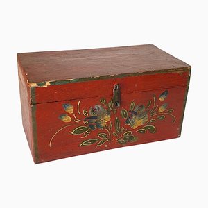 Large Wood Jewelry Box with Flowers Decor, England, 19th Century