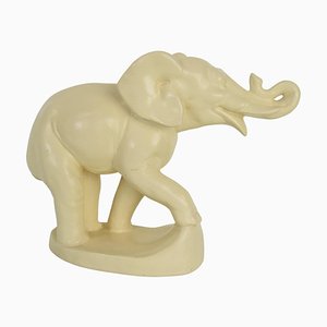 Art Deco Czechoslovakian Ceramic Elephant Figurine, 1930s