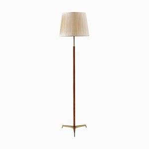 Mid-Century Scandinavian Floor Lamp in Brass and Leather, 1960s