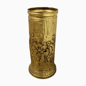 Arts and Crafts Embossed Brass Umbrella Stand, 1930