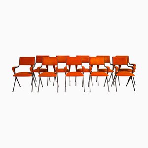 Orange Velvet Carver Dining Chairs attributed to Tom Faulkner, Vienna, 2010s, Set of 10