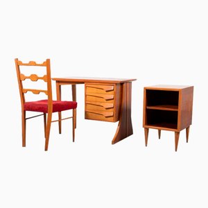 Side Desk with Chair and Loose Module from Paolo Buffa, Italy, 1950s, Set of 3