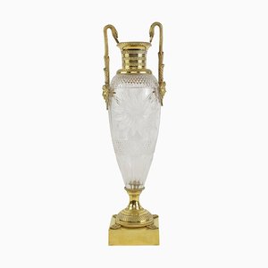 French Empire Glass Vase with Bronze Monitor, 1800s