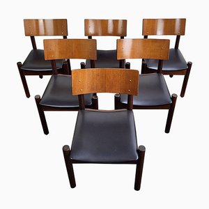 Italian Upholstered Walnut Dining Chairs, 1950s, Set of 6