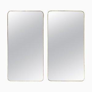 Brass Frame Mirrors with Glass, Italy, 1950s, Set of 2