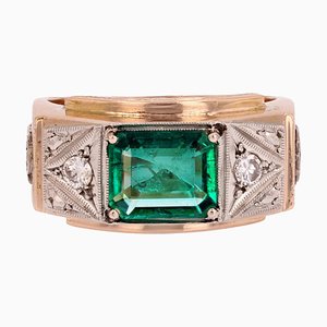 Kleiner Smaragd Diamanten 18 Karat Roségold Platin Gerechtigkeitsring, 1960er