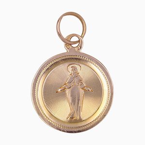 Medalla Bautismal francesa de oro rosa de 18 quilates, siglo XIX