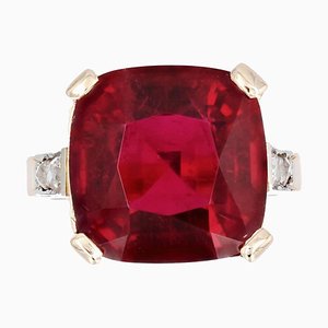 Art Deco 11,70 Karat Kissen Turmalin Diamanten 18 Karat Roségold Ring, 1930er