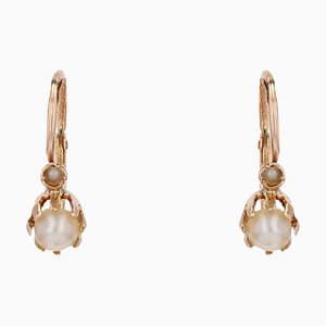 French 19th Century Fine Pearl 18 Karat Rose Gold Lever- Back Earrings, Set of 2