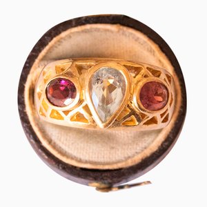 Anillo vintage con aguamarina rosa y oro amarillo de 18 k, años 60