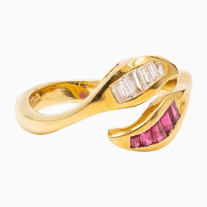 Vintage 18 Karat Gelbgold Ring mit Diamanten und Rubinen, 1970er