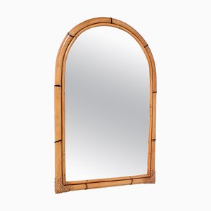 Mid-Century Italian Arch Mirror with Double Bamboo Frame and Rattan Wicker, 1970s