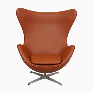 Silla Egg de cuero anilino Nevada de nogal de Arne Jacobsen para Fritz Hansen