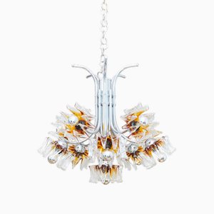 Lustre Hollywood Regency avec Abat-jour Fleur de Murano par Carlo Nason pour Mazzega, 1970s