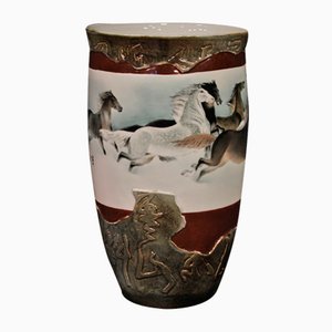 Chinesische Bemalte Keramikvase mit Pferden, 2000er