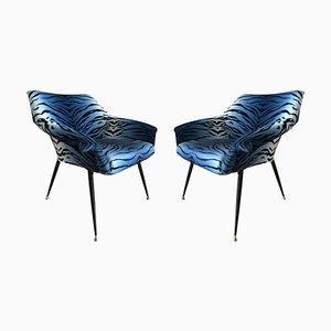 Fauteuils Mid-Century en Velours Bleu Zébré, Europe, 1962, Set de 2