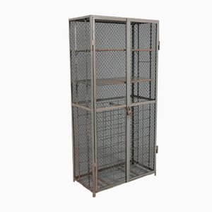 Industrial Lockable Metal Wine Cabinet with Space for 64 Wine Bottles, 1960s