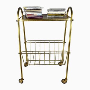 Small Vintage Wooden and Brass Tea Trolley, 1960s