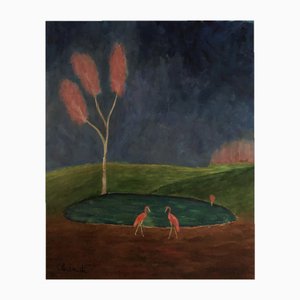 Jean-Jacques Abieniste, Danse des flamants roses, Oil on Canvas
